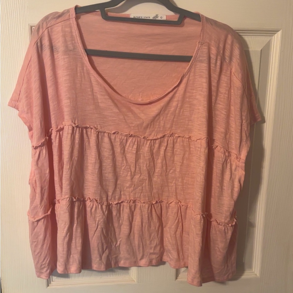 Altar'd State Pink Boxy Blouse with Tiered Sleeves